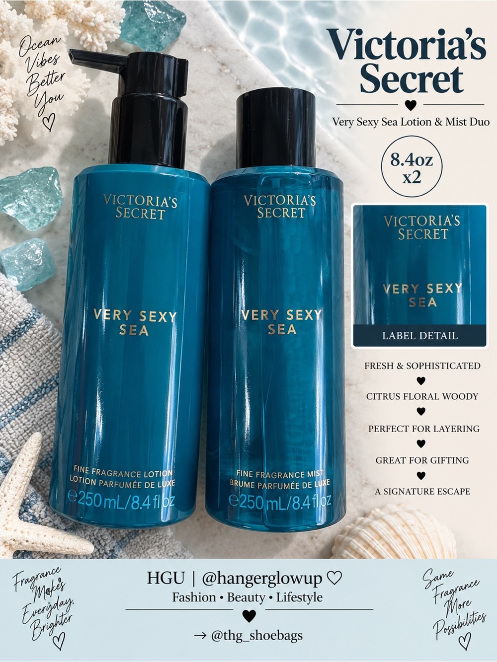 Victoria’s Secret Very Sexy Sea Lotion & Mist Duo 8.4oz Set of 2 New